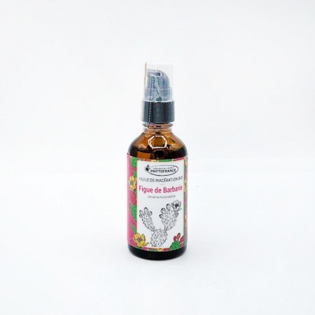 Flacon d'huile de fleur "figue de barbarie" de la marque phytofrance en 50 ml, pour un effet peau éclatante au quotidien.