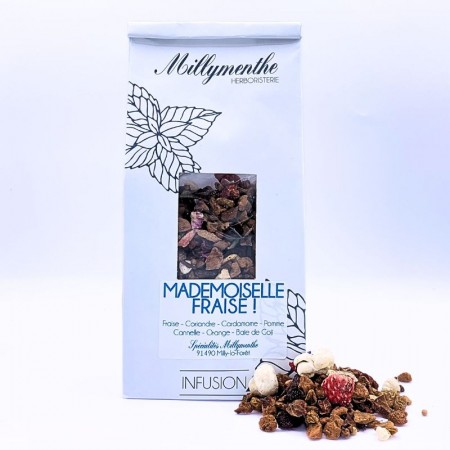 Sachet d'infusion "mademoiselle fraise!" une infusion sucrée et fruitée pour votre plus grand plaisir.