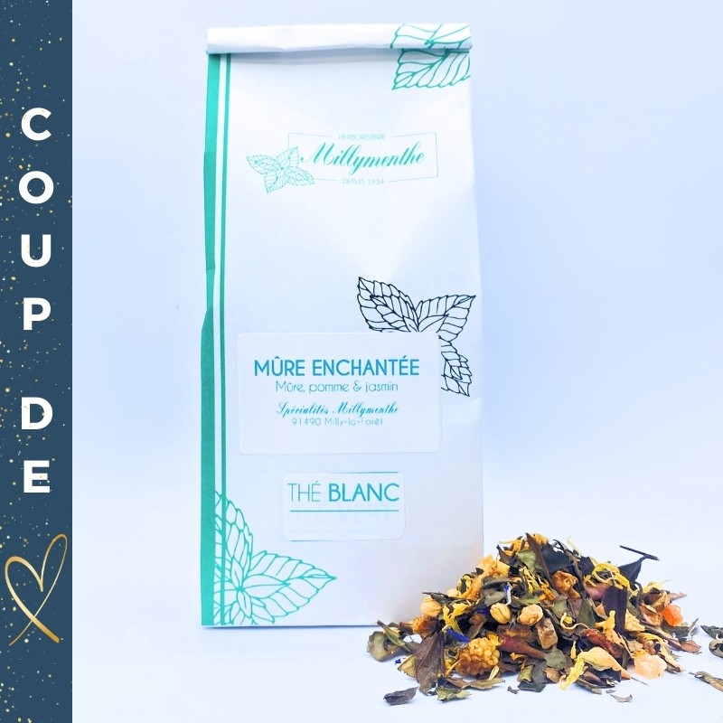 Mûre enchantée. Thé Blanc aux saveurs de mûre, pomme et jasmin. Mûre enchantée. Thé Blanc aux saveurs de mûre, pomme et jasmin.