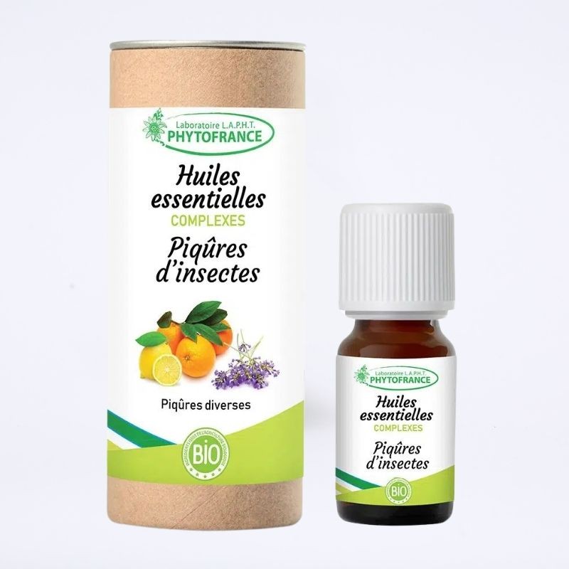 flacon de complexe d'huile essentielle "piqûre d'insecte" de chez phytofrance en 10 ml. flacon de complexe d'huile essentielle "piqûre d'insecte" de chez phytofrance en 10 ml.