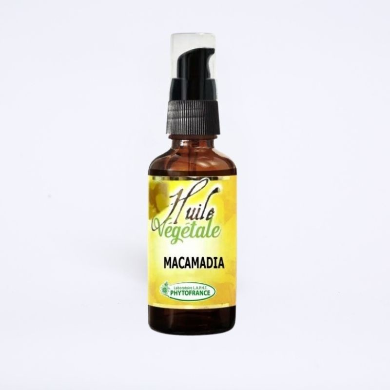 Flacon de 30 ml d'huile végétale de Macadamia de la marque phytofrance. Flacon de 30 ml d'huile végétale de Macadamia de la marque phytofrance.