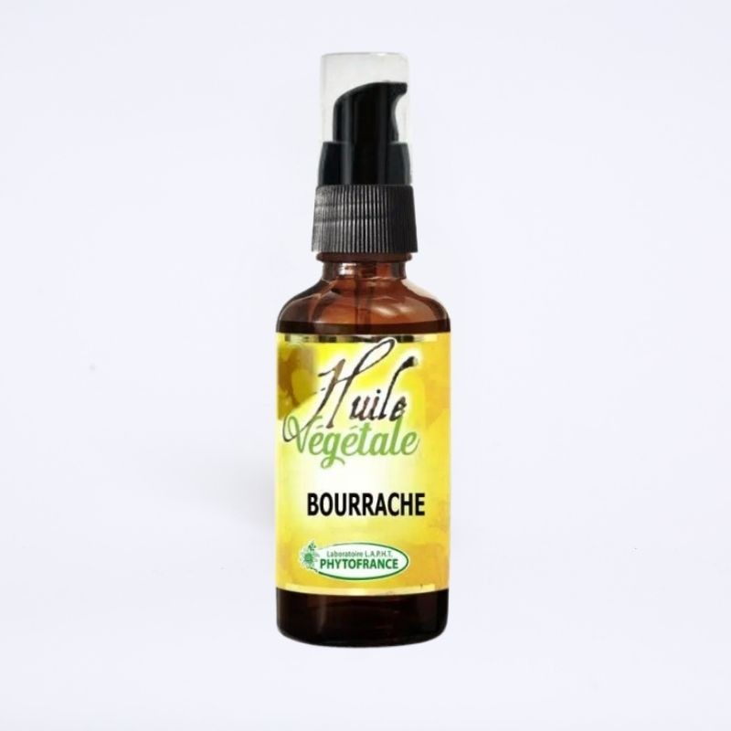 Bouteille de 30ml d'huile végétale de bourrache. Bouteille de 30ml d'huile végétale de bourrache.