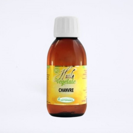 Bouteille de 125ml d'huile végétale de chanvre. De la marque phytofrance.