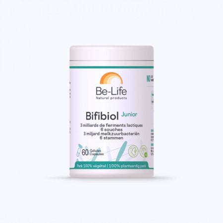 Boîte de 60 géllules de ferments lactiques pour favoriser la digestion et la santé intestinale.