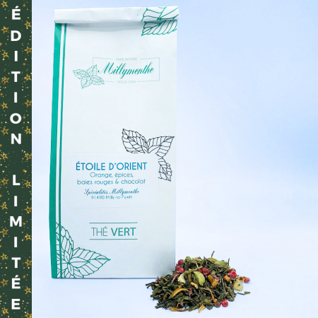 Étoile d'Orient. Thé Vert aux saveurs de Orange, épices, baies rouges et chocolat.