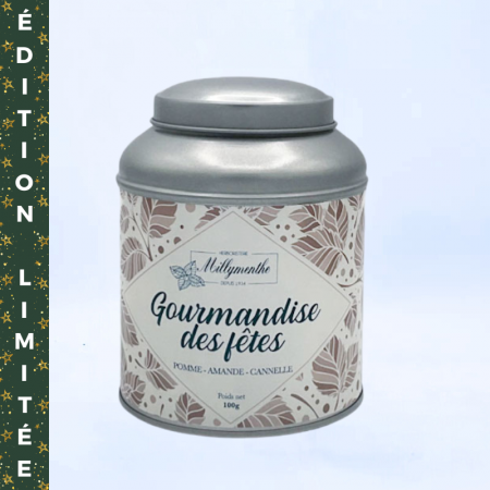 Gourmandise des fêtes - Boîte Métal aux saveurs de pomme, amande et cannelle.