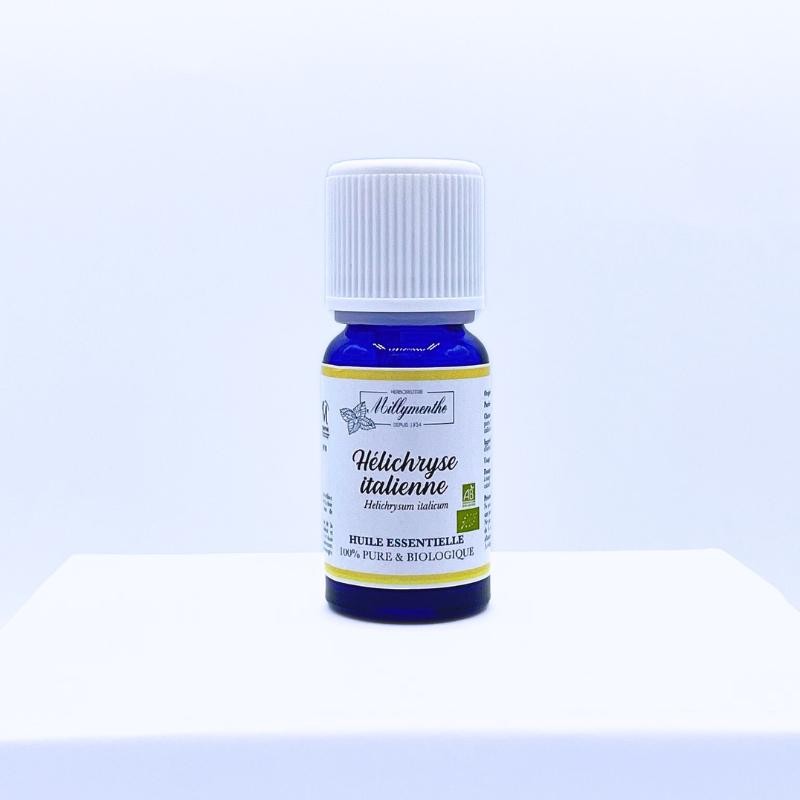 Flacon compte goutte d'huile essentielle d'hélichryse italienne.