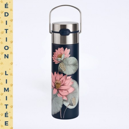 Théière/gourde isotherme à motif floral "Leeza pamda" en acier inoxydable.