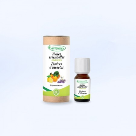 flacon de complexe d'huile essentielle "piqûre d'insecte" de chez phytofrance en 10 ml.