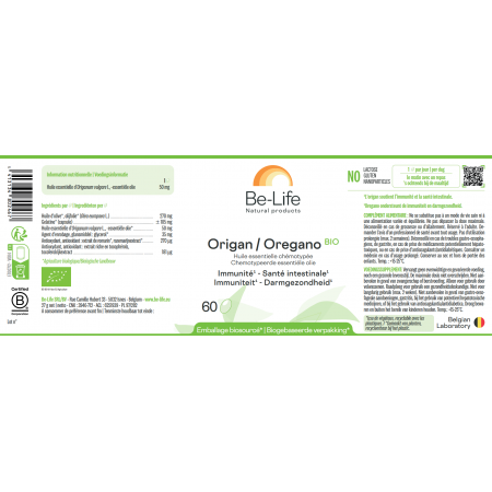Étiquette du complément alimentaire "origan"