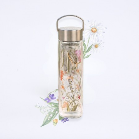 Théière/Gourde en verre avec infuseur intégré à motif floral