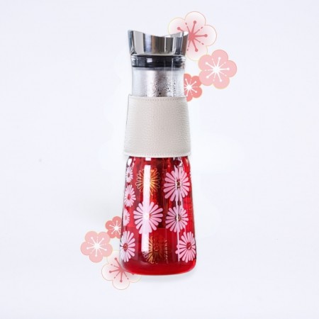 Théière gourde en verre motif amami avec son infuseur à thé en inox.