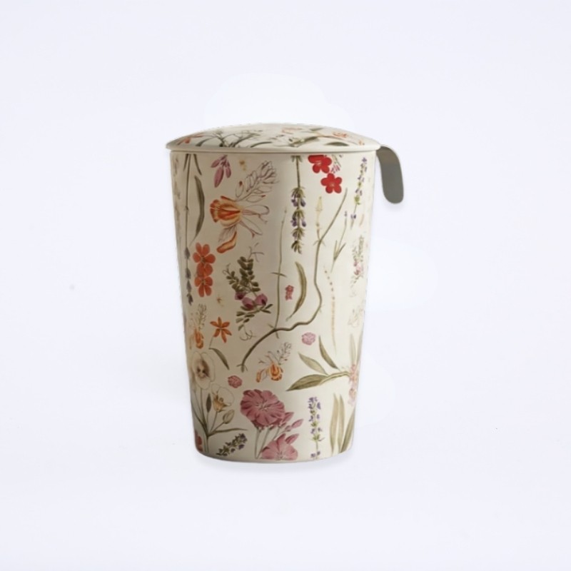 Mug crème au motif floral avec son infuseur en inox