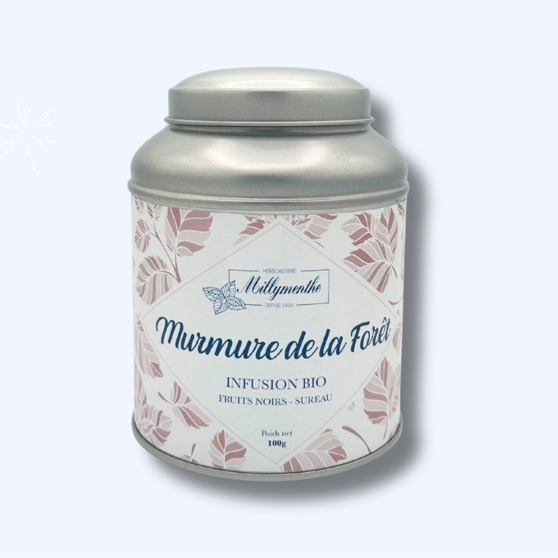 Boîte métal de l'infusion bio "Murmure de la forêt" composés de fruits noirs et sureau