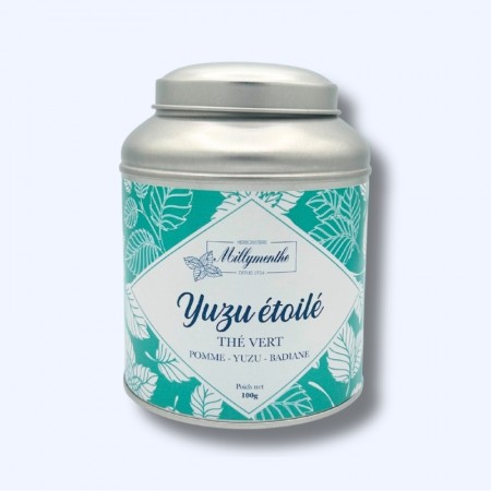 Boîte métal du thé vert "Yuzu étoilé" composés de de pomme, yuzu et badiane