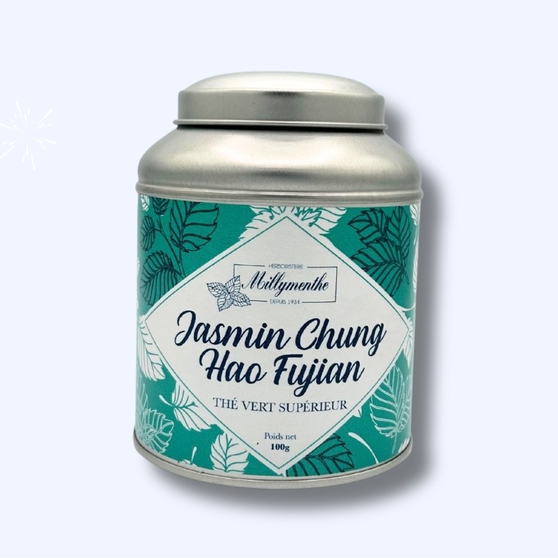 Boîte métal du thé vert supérieur "Jasmin chung hao fujian"