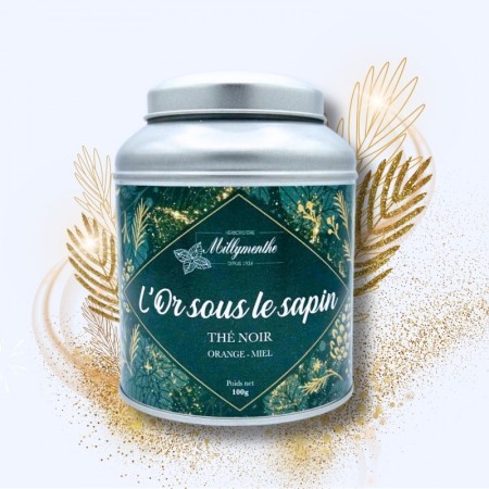 Boîte métal de thé noir "l'or sous le sapin" composés d'orange et de miel