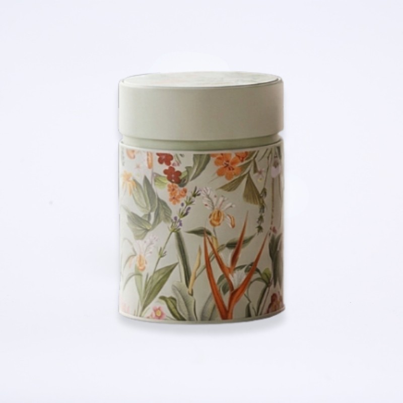 Boîte métal de thé vide mira vert au motif floral