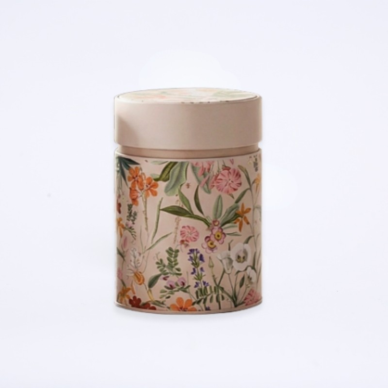 Boîte de thé vide aux motifs florales de couleur rose