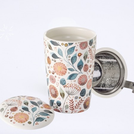 Mug teaeve linéa au motif floral en porcelaine avec son infuseur en acier inoxydable
