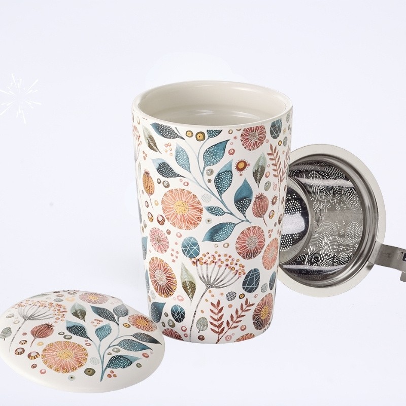 Mug teaeve linéa au motif floral en porcelaine avec son infuseur en acier inoxydable
