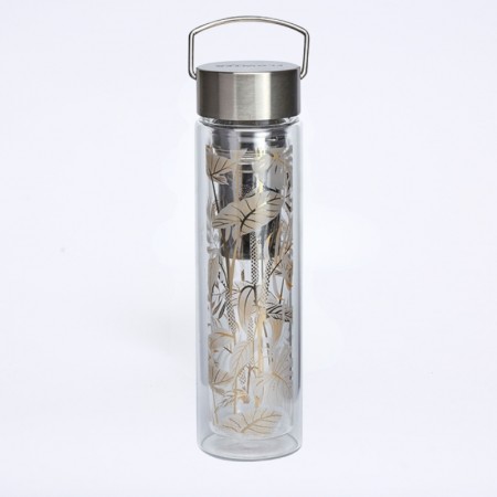Gourde théière en verre "tropic summer" au motif de feuille dorée