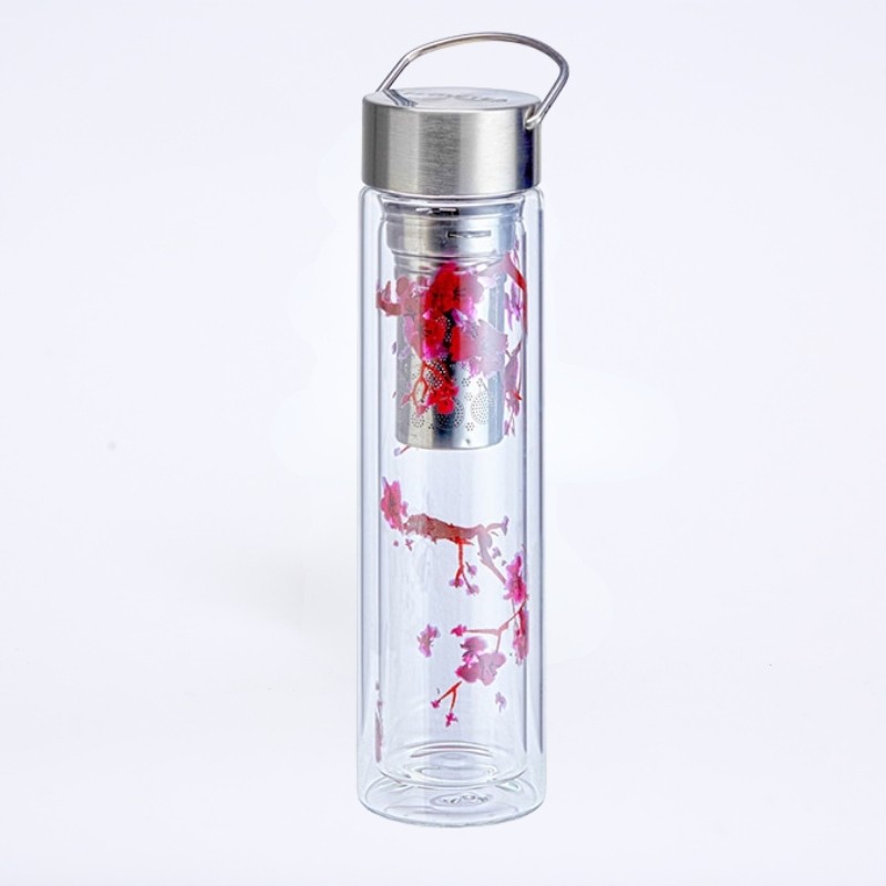 Théière/gourde en verre au motif de fleurs de cerisier